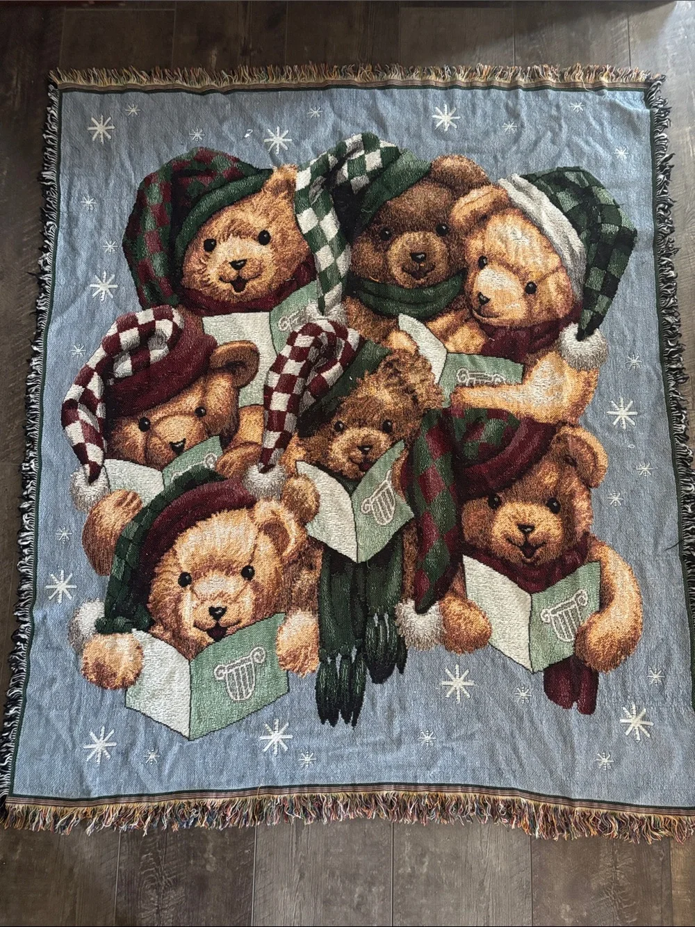 Bear Throw Blanket - Green & Red 48x54